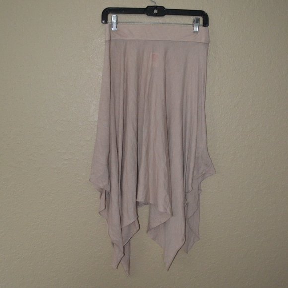 Sz 1 S Raquel Allegra Tan Asymmetrical Hem Cotton Blend Skirt - Picture 1 of 6